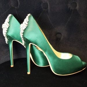 Emerald green embellished heel